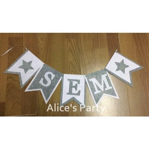 New Custom made Grey Gray White Star Name Bunting Banner Boy Baby shower Birthday Party Decoration Nursery Garland Photo Props