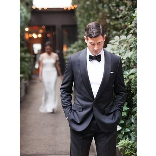 ANNIEBRITNEY Dark Grey 2 Piece Slim Men Formal Suit Tailor Made Groom Wedding Tuxedo 2 Piece Prom Wedding Business Men Suit Set