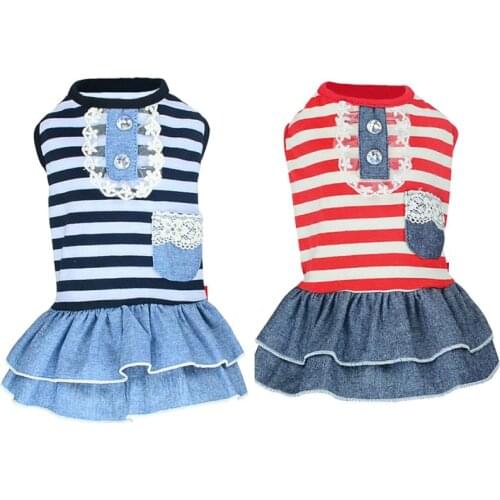 Dog Clothes Denim Dog Dress Puppy Skirt For Small Dogs Teddy Jeans Dresses Pet Clothing Striped Shirt