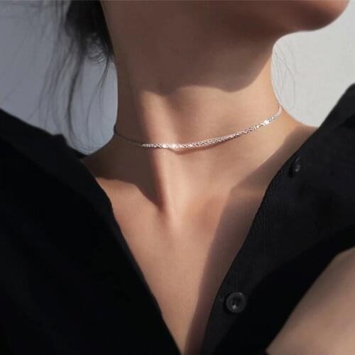 925 Sterling Silver Choker Necklace Women Wedding Accessories Link Chain Punk Gothic Chokers Jewelry Collier Femme dz638