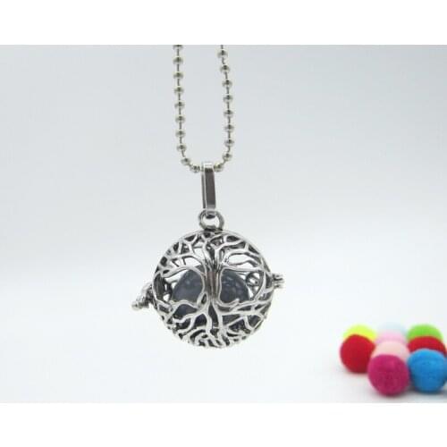 Powerful Tree Pattern Hollowed DIY Locket Pendant Necklace for Diffuser and Chime Ball Jingle Sound Necklace for Pregnancy Women