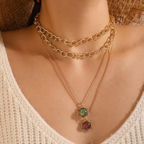 Tocona Colorful Rhinestone Pendant Necklace for Women Charming Gold Color Alloy Metal Multilayer Party Jewelry Gift 15670