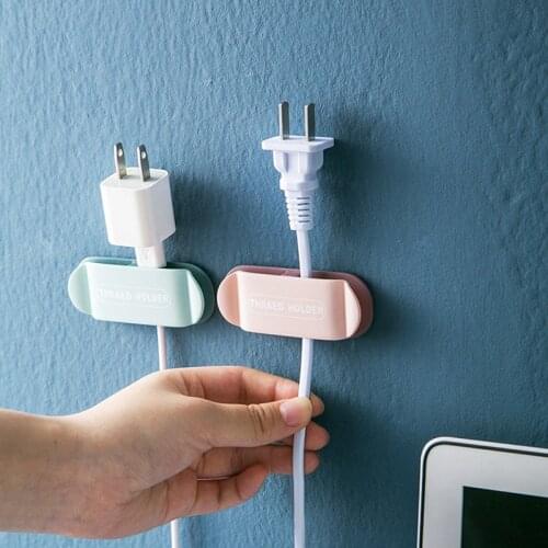 Strong Adhesive Plug Sticker Holder Desk Organizer Seamless Wall Plug Hooks Plastic Cable Storage Organizer