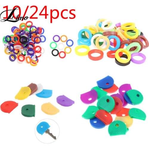 10/24pcs Random Fashion Hollow Multi Color Rubber Soft Key Locks Keys Cap Key Covers Topper Keyring