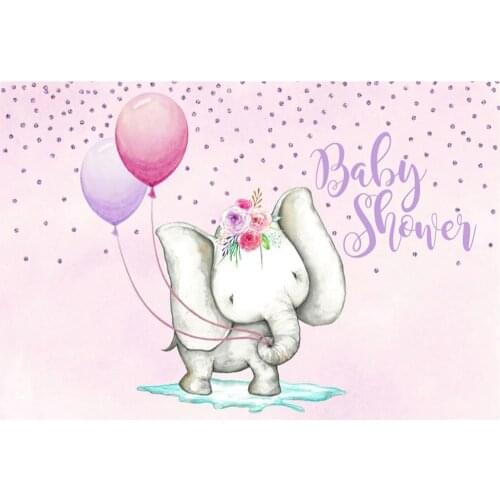 Pink Balloon and Elephant Baby Shower Backdrop Party Photography Background Holiday Celebration Photo Booth Studio Decor