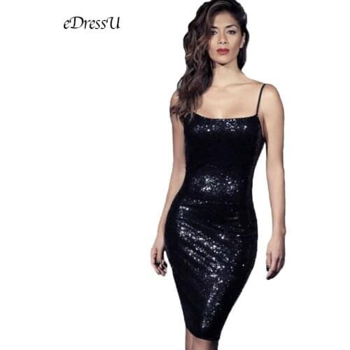 Sexy Sequin Evening Party Dress Black Knee Length Bandage Dress Shiny Fashion Open Back Short Club Disco Dress Streetwear HX-142
