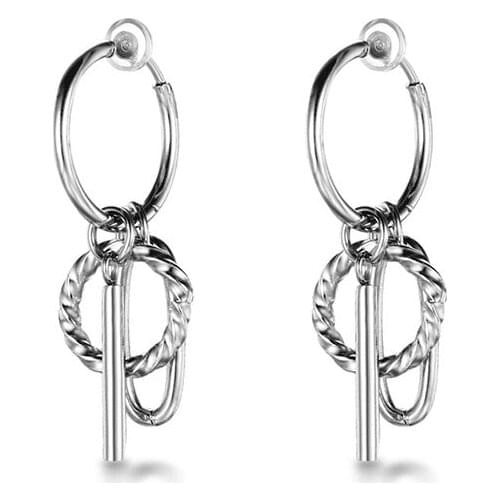 New Fashion Punk Hip Hop Round Clip Earring for Teens Women Men Earring Cool Jewelry Vintage Retro Chain Earings Metal