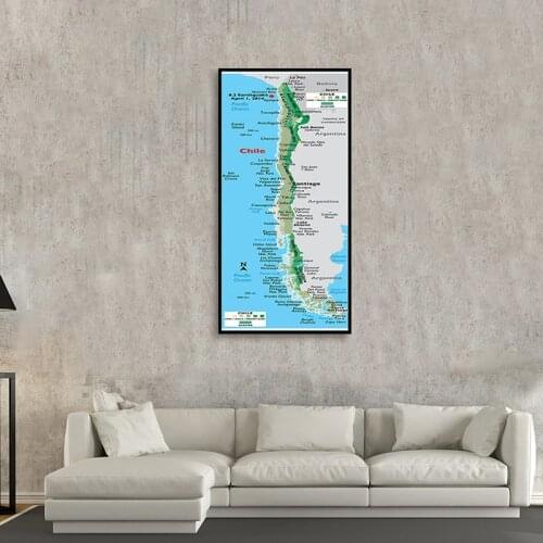 60*120cm The Chile Topographic Map Education Posters Wall Art Picture Non-woven Canvas Painting Office Room Decor Study Supplies