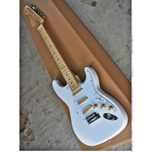 High quality FDST-1053 white color solid body with reverse neck white pickguard maple fretboard electric guitar, Free shipping