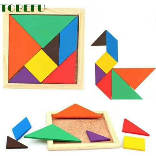 TOBEFU Funny Colorful Wooden Tangram Jigsaw Puzzle Toys for Kids Children Brain Teaser Mental Development