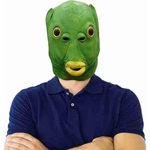 Funny Cosplay Costume Unisex Adult Women Men Carnival Party Green Fish Head Mask Headgear Funny Toys Gifts For Adults