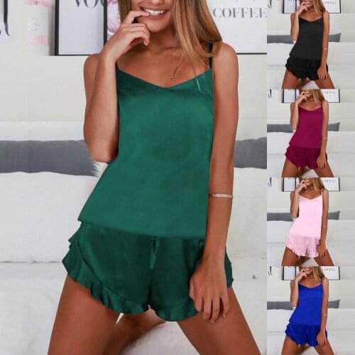 Women Pajamas Sexy Lingerie Sleepwear Sexy Underwear Pyjamas Satin Silk Pijama Lace Up Nightwear Shorts Pajamas Set Home Suit