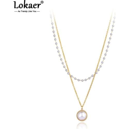 Lokaer Bohemia Style Titanium Stainless Steel Choker Necklace For Women Girl Original Design White Pearl Chain Necklace N21034
