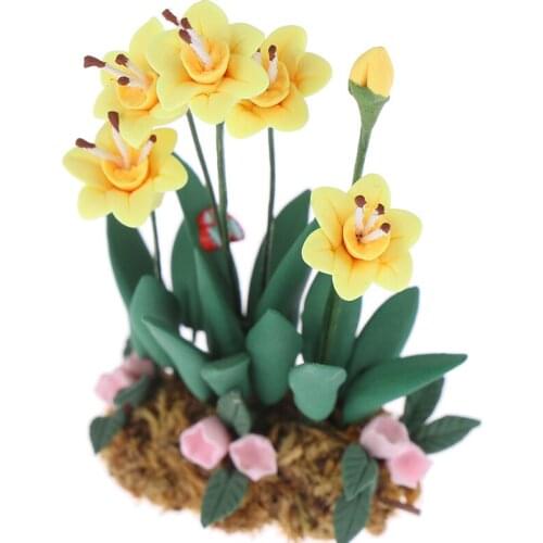1Pc 1:12 Dollhouse Miniature Garden Ornament Green Fake Plant Flower flower bush Special designed for Dollhouse Garden Accessory