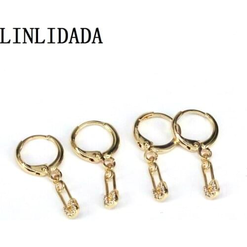 10Pairs Pin Shaped Dangle Earrings CZ Zircon Drop-Earrings Elegant Jewelry Gold Color For Women Girl Jewelry Gift