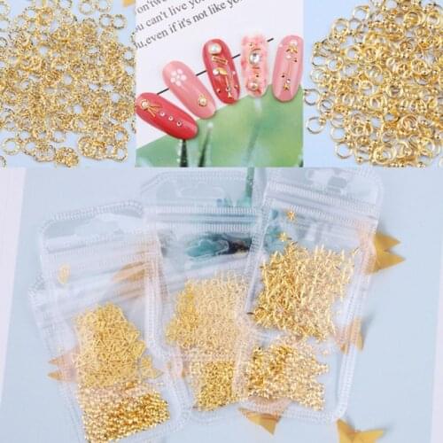 200pcs 1Bag Mixed Shaped 3D DIY Hollow Metal Frame Nail Art Decorations Gold Rivet Manicure Accessories Nail Glitter Studs
