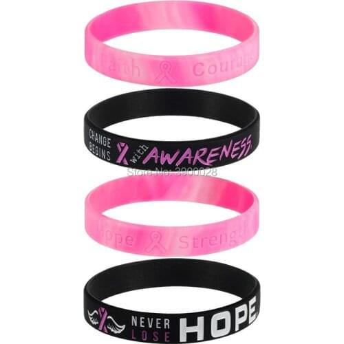 300pcs Breast Cancer Ribbon silicone wristband Personalized Rubber bracelets Sports Gifts shipping by DHL A