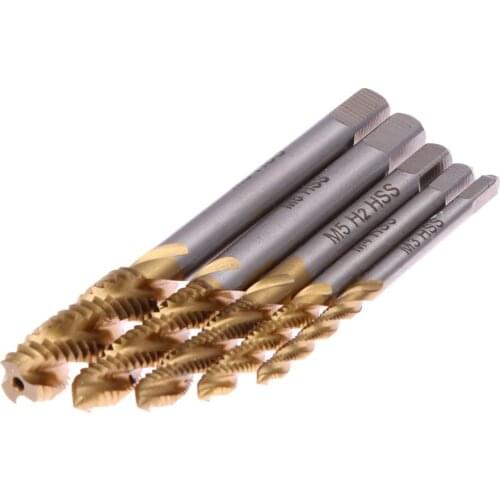 5pcs M3 M4 M5 M6 M8 Titanium Coated HSS Screw Thread Metric Spiral Fluted