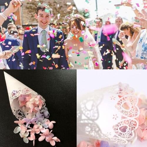 50pcs Laser Cut Love Heart Lace Laying Candy Wedding Party Favors Confetti Cones Paper Cone Decoration Supplies Gift