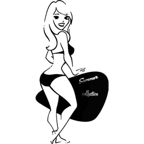 7.1*13.9CM Summer Holiday Funny Sexy Girl Fashion Style Cartoon Design Car Sticker Vinyl Decal Black/Silver C20-0752