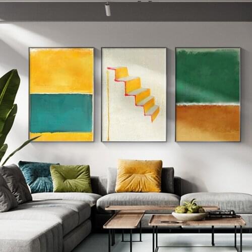 Abstract Yellow and Green Wall Art Poster Prints Minimalist Combined Painting Wall for Living Room Art Studio Colorful Home Deco