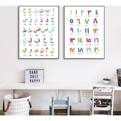 Arabic Islamic Wall Art Canvas Painting Arabic Letters Alphabets Numerals Poster Prints Nursery Kids Room Wall Art Decor