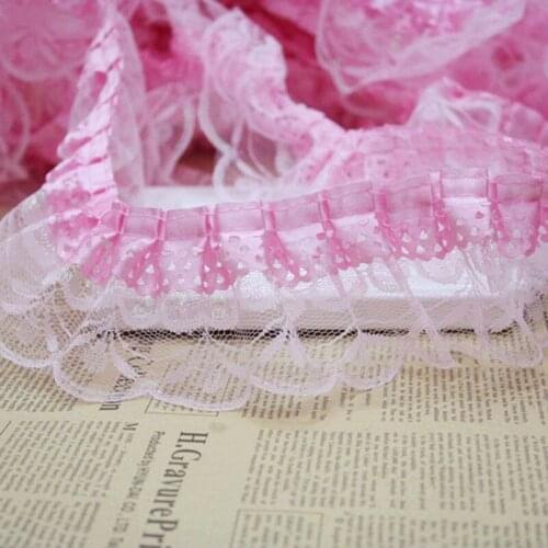 41Yds 2 Layers Chiffon Ruffle Lace Trim Pink Red Purple Pleated Ribbon Dress Clothing Sewing DIY Accessories 7cm Width
