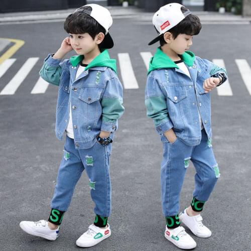 Wholesale Clothes Cowboy Children Outfits Baby Boys Denim Clothes Jeans Jacket Tracksuit Toddler Kids Girls Coat Pants 2pcs Sets