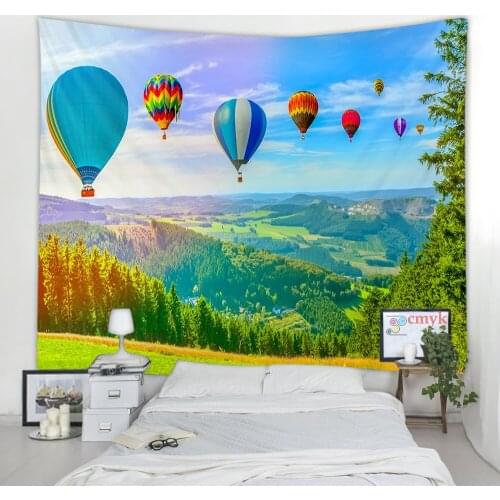 Hot Air Balloon Tapestry Mountain Nature Landscape Art Wall Hanging Tapestries for Living Room Home Decor