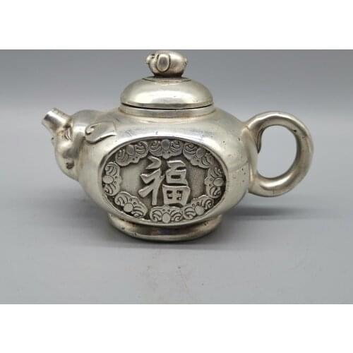 China Elaboration Copper Statue Good Luck "Pigs Head Lucky Fu Word " Teapot Metal Crafts Home Decoration