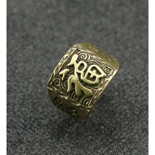 Collectable Chinese Pure Brass Carved Blessing Ring Exquisite Small Statues