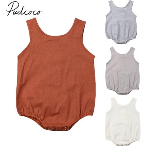 2019 Baby Summer Clothing Infant Baby Girl Boy Cute Striped Solid Bodysuit Sleeveless Cotton Linen Jumpsuit Casual Clothes 0-18M