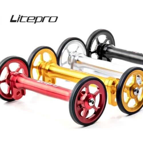 Litepro Folding Bike Easy Wheel & Telescopic Rod Extension Bar Modified Aluminum Alloy For Brompton EasyWheel Rear Racks Cargo