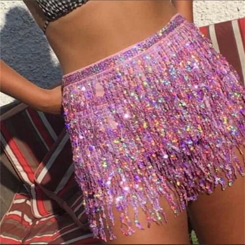Sequin Mini Skirtes 2021 Hot FASHION Women Belly Dancer Costume женские юбки Tassel Wrap Club Party Gift Drop Shipping