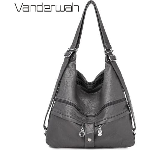 3-in-1 Soft Leather Multifunction Backpack for Teenage Girls Fashion Female Large Capacity School Bag Women Shoulder Bag mochila