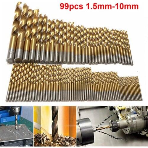99pcs Titanium HSS Drill Bits Coated 1.5mm - 10mm Stainless Steel HSS High Speed Drill Bit Set For Electrical Drill Tools