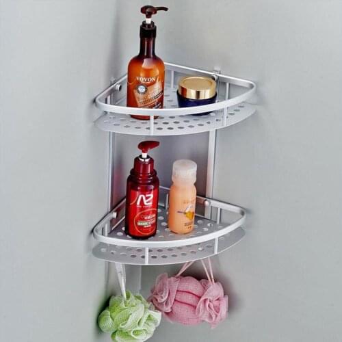 Home Hook Shower Storage 2 Layer Bath Corner Shelf Wall Mounted Aluminum Basket Shelves Bathroom Accessories 8007A16