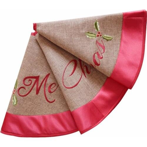 "Merry Christmas" Letters Embroidery Burlap Look Like Christmas Tree Skirt Extra Large 36"/50" Diameter Red Border P3673