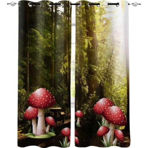 Forest Mushroom Scenery Window Curtains Living Room Kitchen Curtains for Bedroom Left and Right Biparting Open Curtains