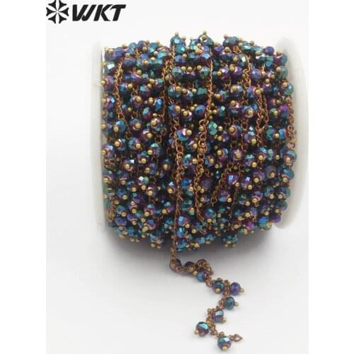 WT-RBC065 WKT Wholesale color faceted beads 3 * 4mm beads copper wire wrapped color without gold rosary chain