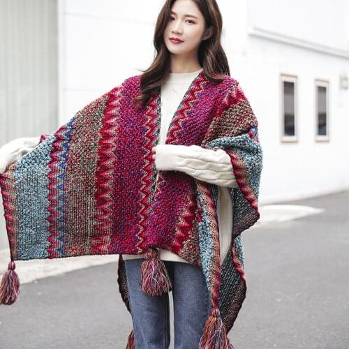 Thick Warm Capes Women Winter Poncho Tassel Knitting Cardigant 2020 New Winter Bohemian Cloak Ponchos for Women Capes