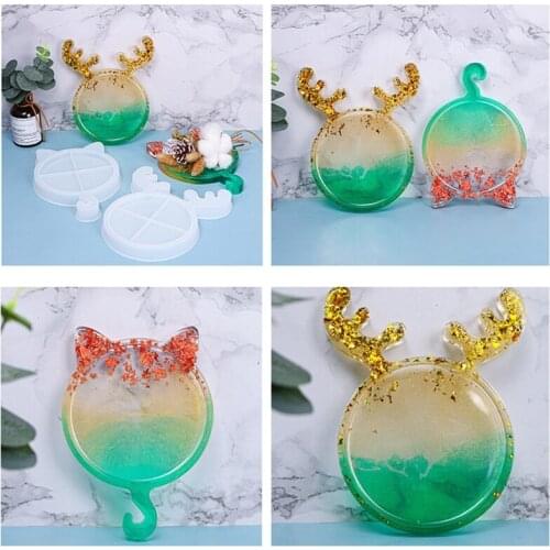 Christmas Deer/Cat Tray Epoxy Resin Mold Serving Plate Silicone Mould DIY Crafts Jewelry Holder Casting Tools