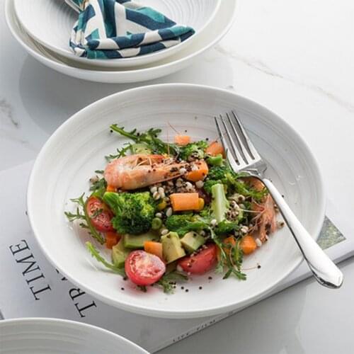 European-style simple white ceramic tableware dish Creative household dish salad plate Western soup plate deep dish