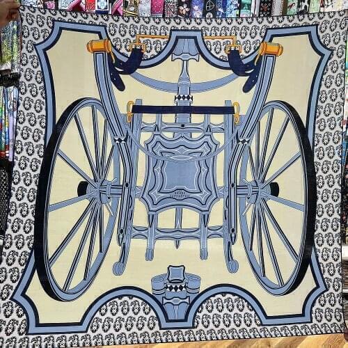 POBING Silk Cashmere Scarf Women Hand Rolled Shawls Wheels Print Square Scarves Wraps Lady Bandana Big Hijabs Female Foulards