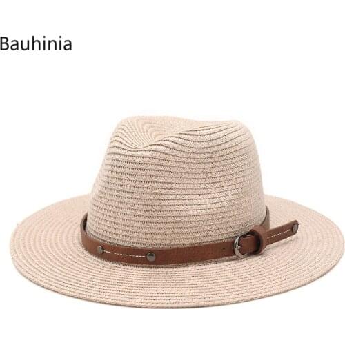 Fashion Belt Decoration Sun Straw Hat Summer Wide Brim Natural Panama Hat Holiday Sun Protection Visor Hats Sombrero Mujer