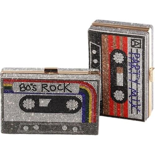 Bag For Women New Fashion Cassette Tape Clutch Women Crystal Evening Bags Wedding Party Diamond Box Womens Handbag and Purse