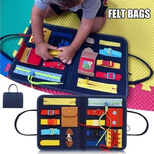 Dexterity Chart Baby Early Development Toys Busy Board Felt Portable Bag Dressing Learning Buckle Training Board LBV