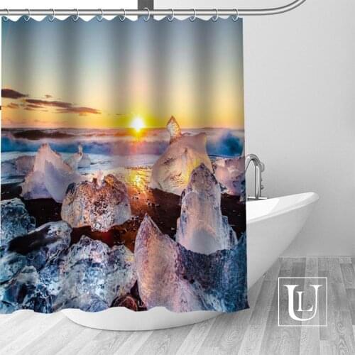 High Quality Custom Ice beach waves Shower Curtain Polyester Fabric Bathroom Curtain Hooks Mildew Resistant Bathroom Decor