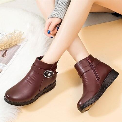 ZZPOHE Winter Boots Genuine Leather Wedge Heels Women Snow Boots Famale Non-slip Warm Fur Ankle Boots Womens Casual Shoes