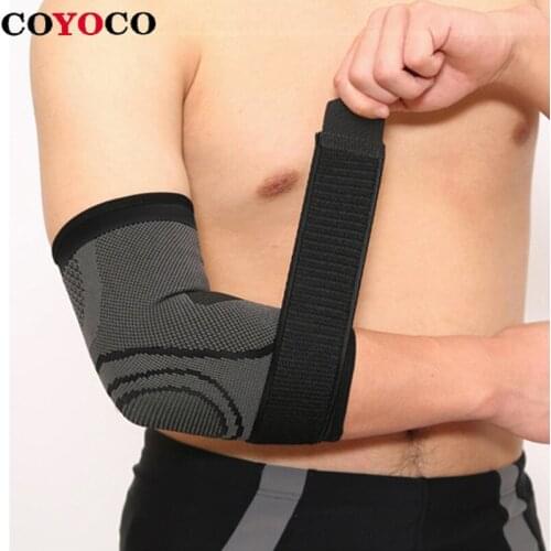 1 Pair Adjustable Bandage Sports Elbow Pads Protector Support COYOCO Knee Compressible Sleeve Outdoor Cycling Gym Guard Brace